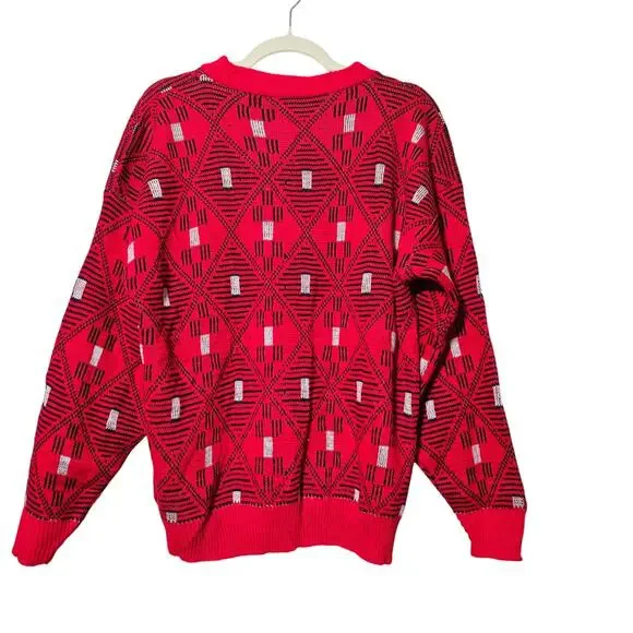 Coogi Style Vintage Red Geometric Knit Sweater 80s 90s Abstract Bold Pullover L